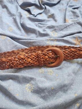Ann Taylor Braided Leather Belt in Cognac Brown